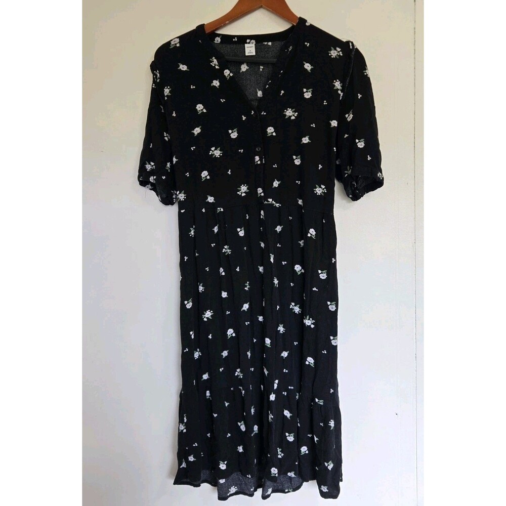 Old Navy Dress Womens M Dark Floral Midi Boho Granola Cottage Shift Y2K